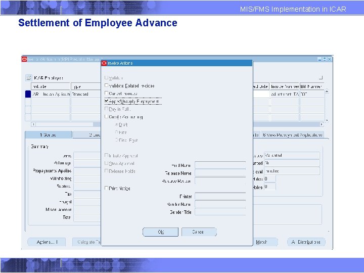 MIS/FMS Implementation in ICAR Settlement of Employee Advance 