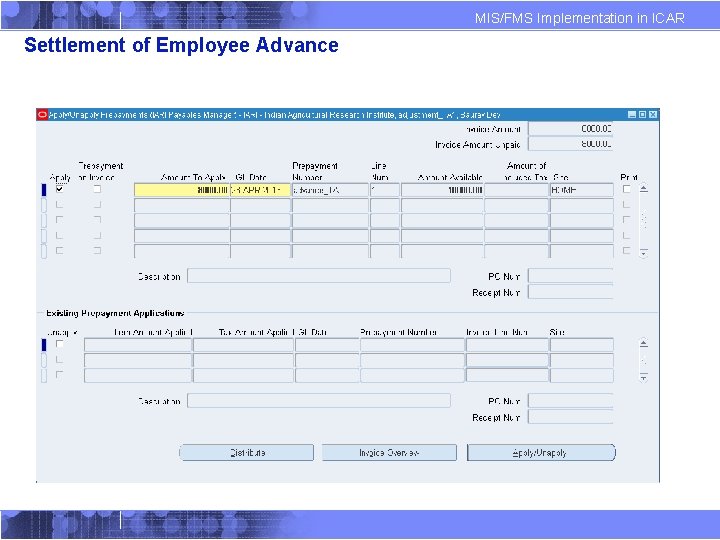 MIS/FMS Implementation in ICAR Settlement of Employee Advance 