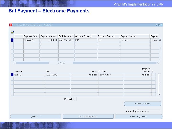 MIS/FMS Implementation in ICAR Bill Payment – Electronic Payments 