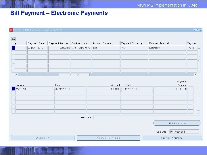 MIS/FMS Implementation in ICAR Bill Payment – Electronic Payments 