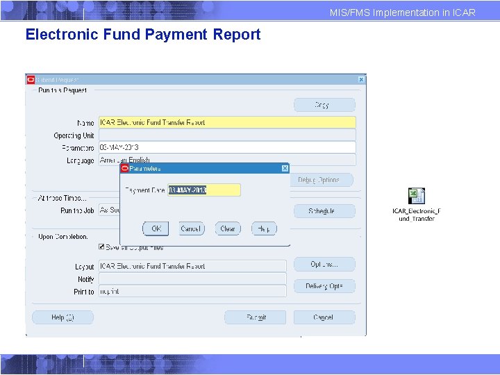 MIS/FMS Implementation in ICAR Electronic Fund Payment Report 