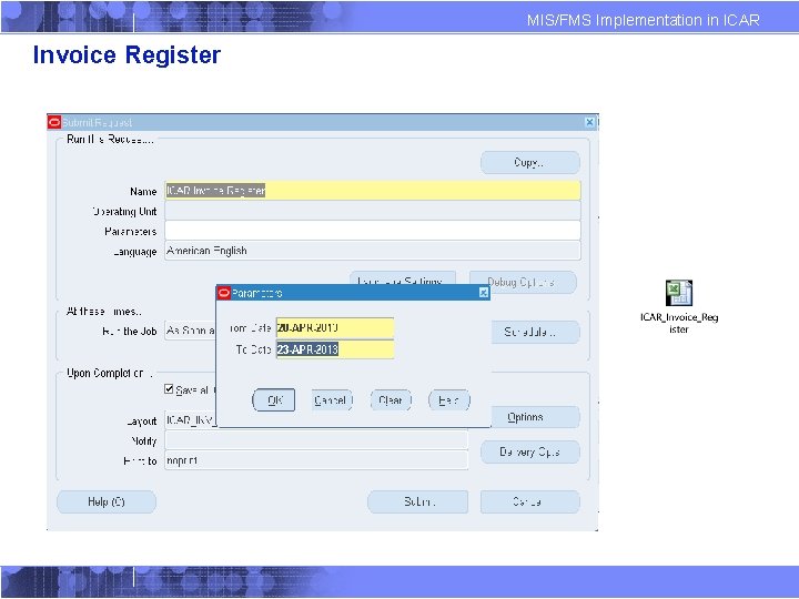 MIS/FMS Implementation in ICAR Invoice Register 
