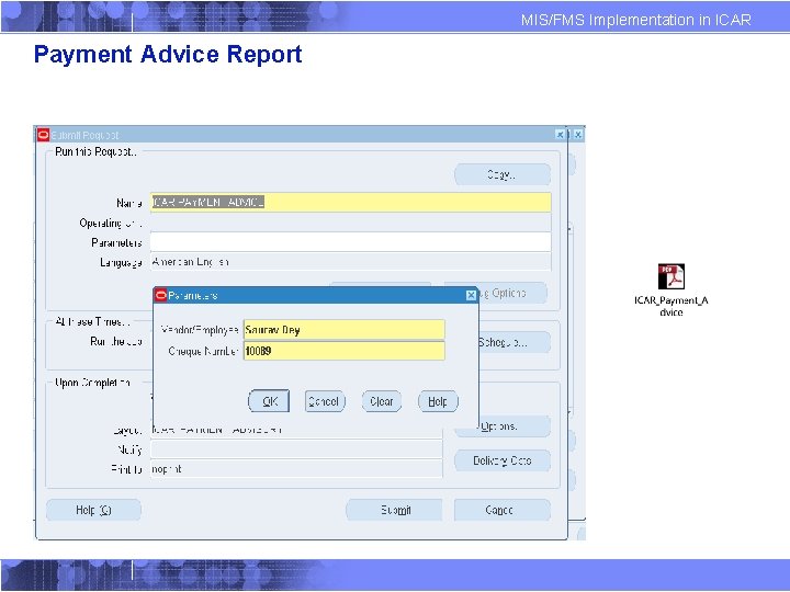 MIS/FMS Implementation in ICAR Payment Advice Report 