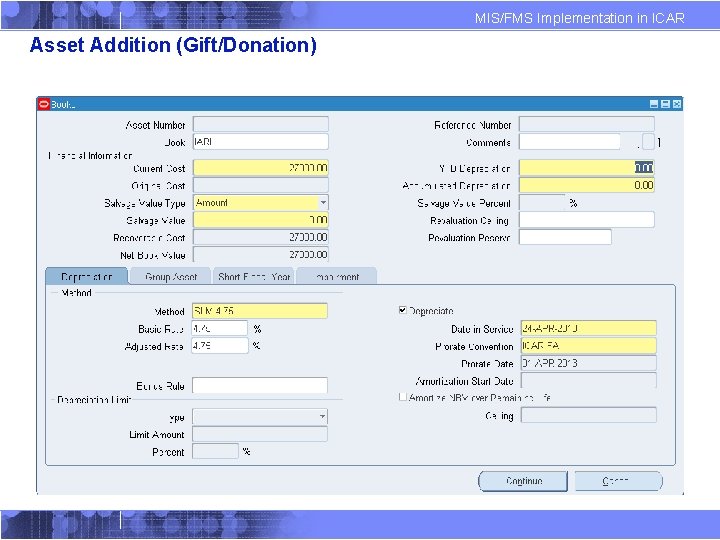 MIS/FMS Implementation in ICAR Asset Addition (Gift/Donation) 