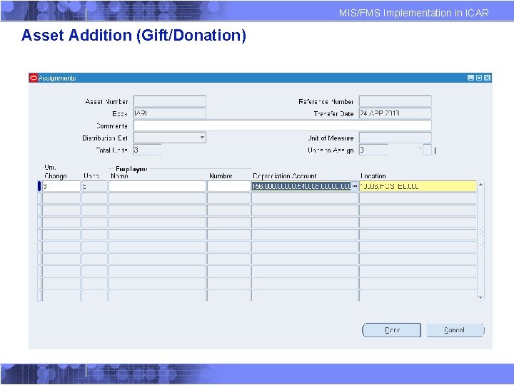 MIS/FMS Implementation in ICAR Asset Addition (Gift/Donation) 