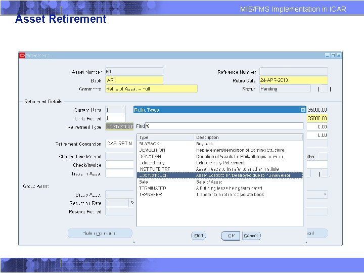 Asset Retirement MIS/FMS Implementation in ICAR 