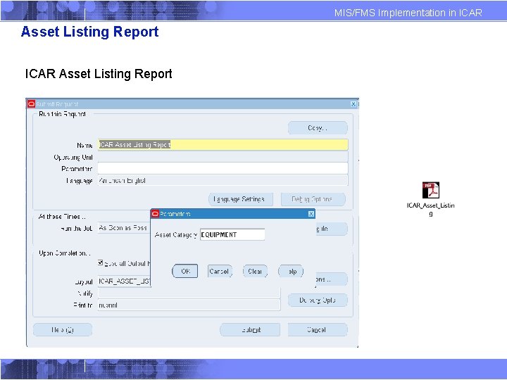 MIS/FMS Implementation in ICAR Asset Listing Report 