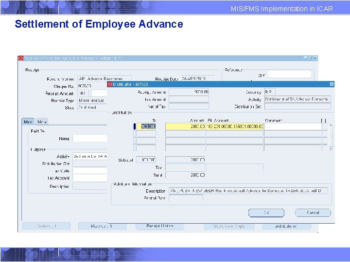 MIS/FMS Implementation in ICAR Settlement of Employee Advance 