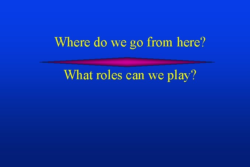 Where do we go from here? What roles can we play? 