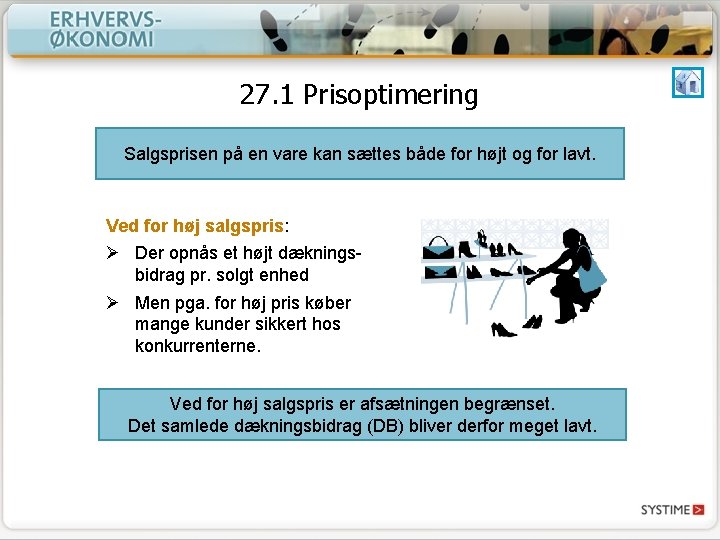 27. 1 Prisoptimering Salgsprisen på en vare kan sættes både for højt og for