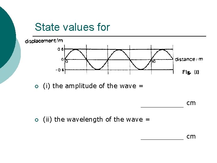 State values for ¡ (i) the amplitude of the wave = cm ¡ (ii)