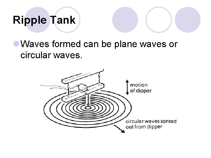 Ripple Tank l Waves formed can be plane waves or circular waves. 