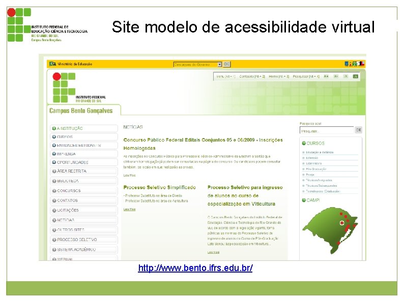 do Instituto Federal Acessível Site modelo de acessibilidade virtual Imagem da página inicial do
