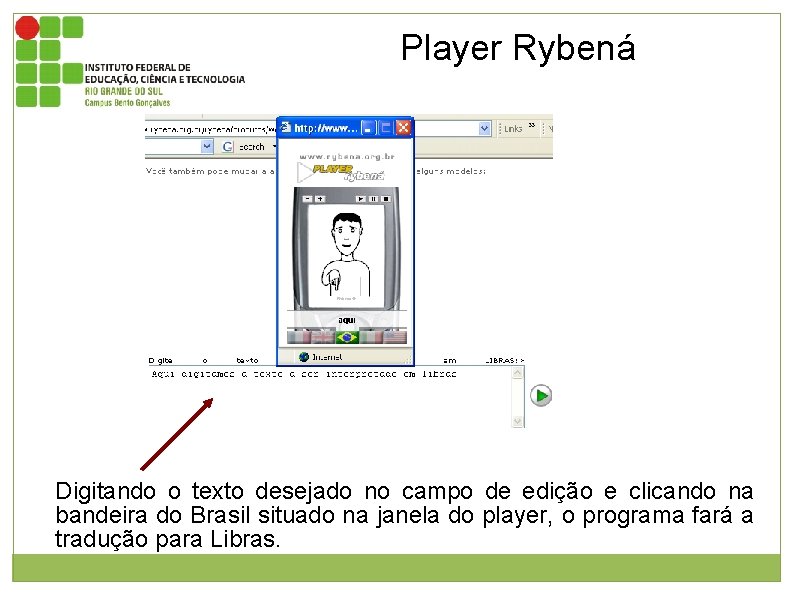 Player Rybená Imagem da página inicial do Player Rybená e janela mostrando a interpretação