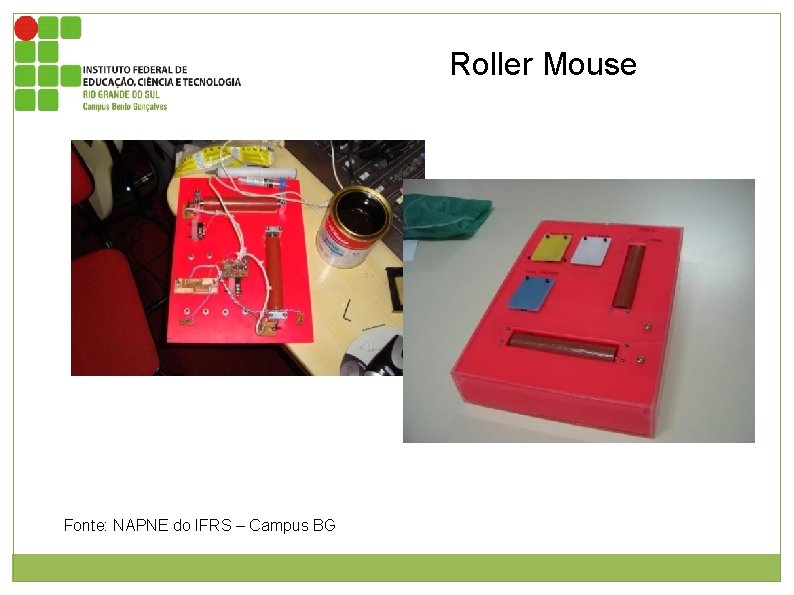 Roller Mouse Foto mostrando a parte interior do roller mouse. O mesmo está sobre