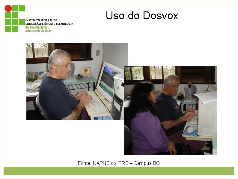 Uso do Dosvox Foto 1: aluno João em suas aulas iniciais com a interface