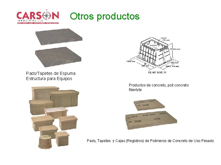 Otros productos Pads/Tapetes de Espuma Estructura para Equipos Productos de concreto, poli concreto fiberlyte