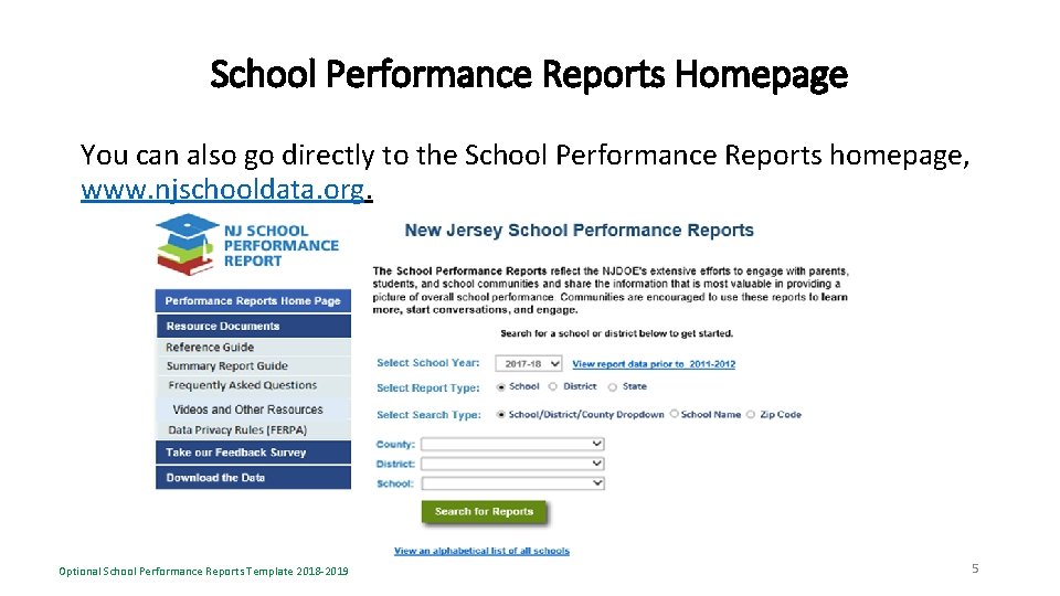 School Performance Reports Homepage You can also go directly to the School Performance Reports