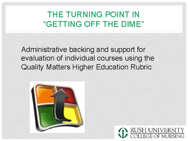 THE TURNING POINT IN “GETTING OFF THE DIME” Administrative backing and support for evaluation