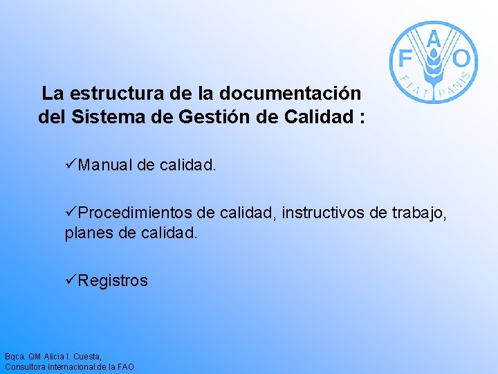 La estructura de la documentación del Sistema de Gestión de Calidad : üManual de