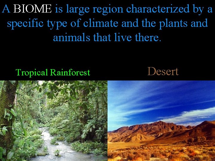 A BIOME is large region characterized by a specific type of climate and the