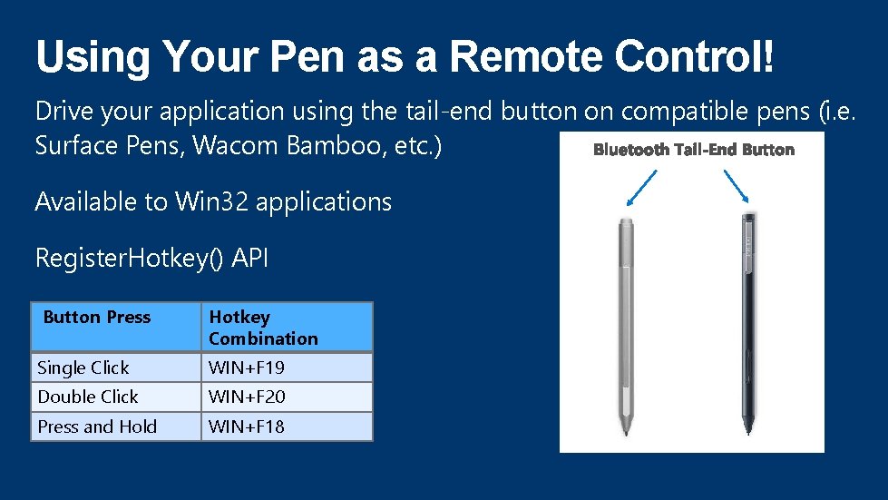 Using Your Pen as a Remote Control! Drive your application using the tail-end button