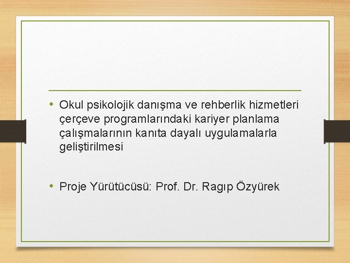  • Okul psikolojik danışma ve rehberlik hizmetleri çerçeve programlarındaki kariyer planlama çalışmalarının kanıta