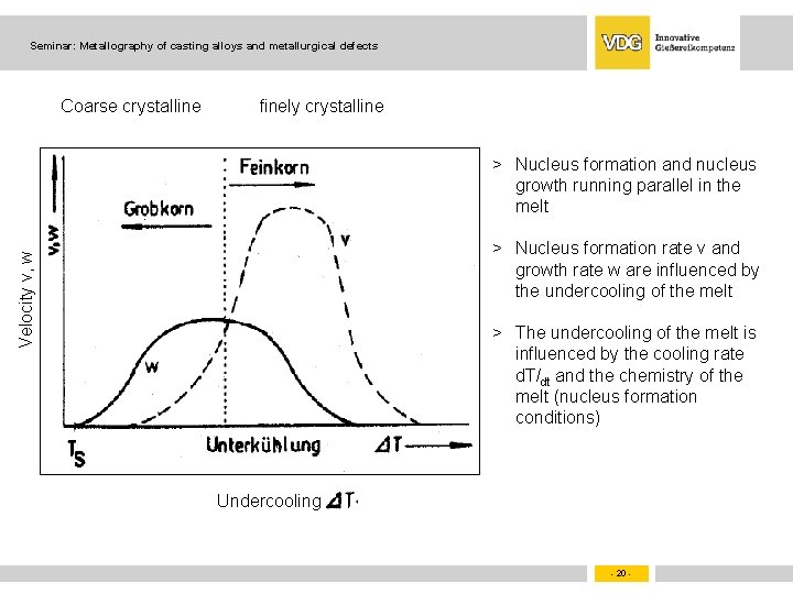 Seminar: Metallography of casting alloys and metallurgical defects Coarse crystalline finely crystalline > Nucleus