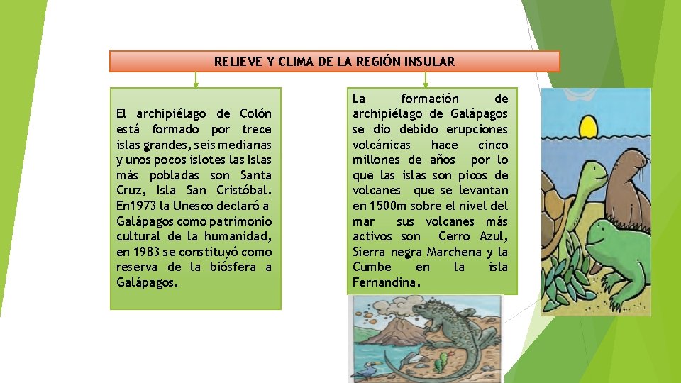 RELIEVE Y CLIMA DE LA REGIÓN INSULAR El archipiélago de Colón está formado por