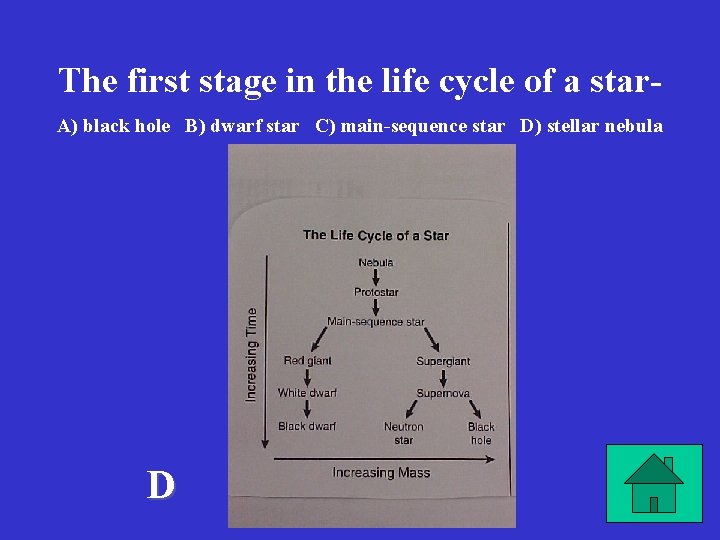 The first stage in the life cycle of a star. A) black hole B)