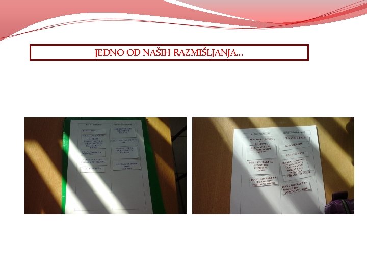 JEDNO OD NAŠIH RAZMIŠLJANJA… JEDNO OD NAŠIH RAZMIŠLJANJA…