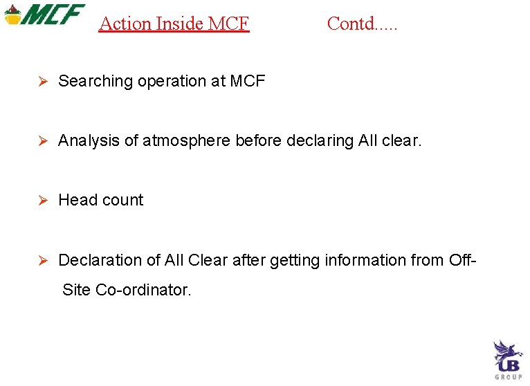 Action Inside MCF Contd. . . Searching operation at MCF Analysis of atmosphere before Action Inside MCF Contd. . . Searching operation at MCF Analysis of atmosphere before