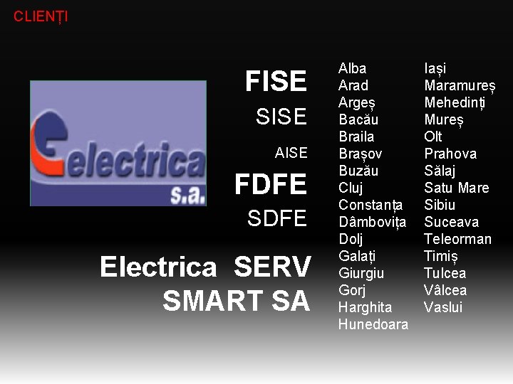 CLIENȚI FISE SISE AISE FDFE SDFE Electrica SERV SMART SA Alba Arad Argeș Bacău