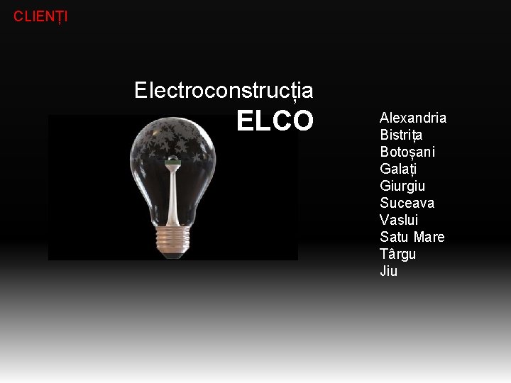 CLIENȚI Electroconstrucția ELCO Alexandria Bistrița Botoșani Galați Giurgiu Suceava Vaslui Satu Mare Târgu Jiu