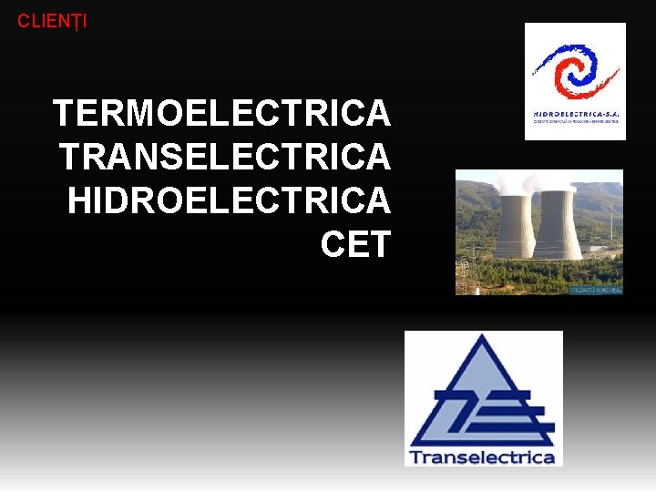 CLIENȚI TERMOELECTRICA TRANSELECTRICA HIDROELECTRICA CET 