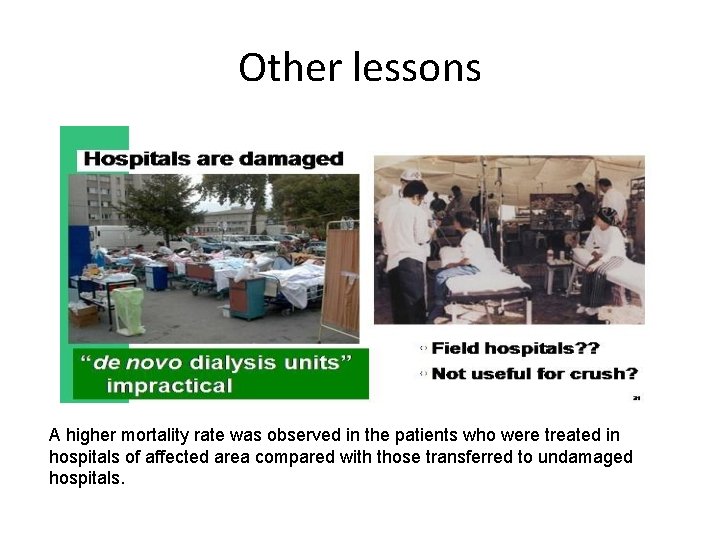 Other lessons A higher mortality rate was observed in the patients who were treated