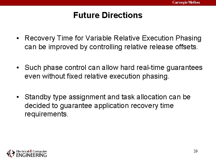 Future Directions • Recovery Time for Variable Relative Execution Phasing can be improved by