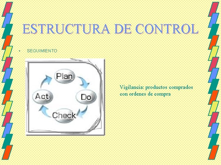 ESTRUCTURA DE CONTROL • SEGUIMIENTO Vigilancia: productos comprados con ordenes de compra 