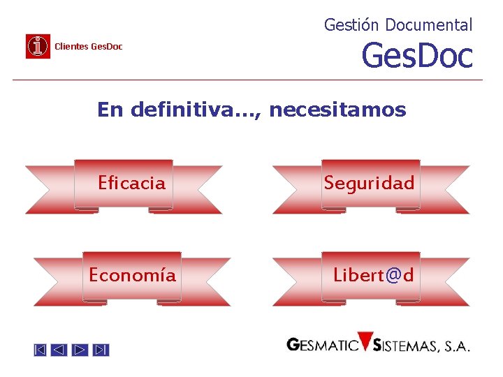 Gestión Documental Clientes Ges. Doc En definitiva. . . , necesitamos Eficacia Seguridad Economía