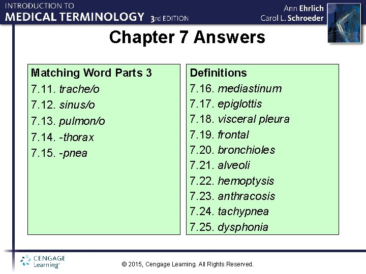 Chapter 7 Answers Matching Word Parts 3 7. 11. trache/o 7. 12. sinus/o 7.