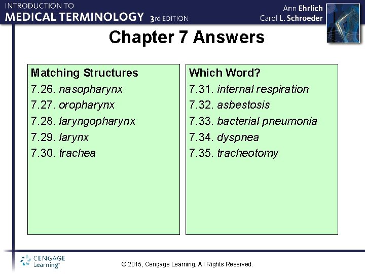 Chapter 7 Answers Matching Structures 7. 26. nasopharynx 7. 27. oropharynx 7. 28. laryngopharynx