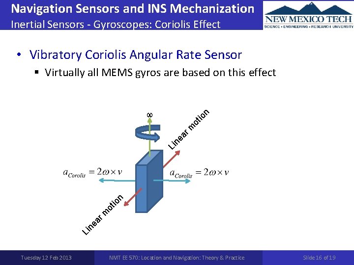 Navigation Sensors and INS Mechanization Inertial Sensors - Gyroscopes: Coriolis Effect • Vibratory Coriolis