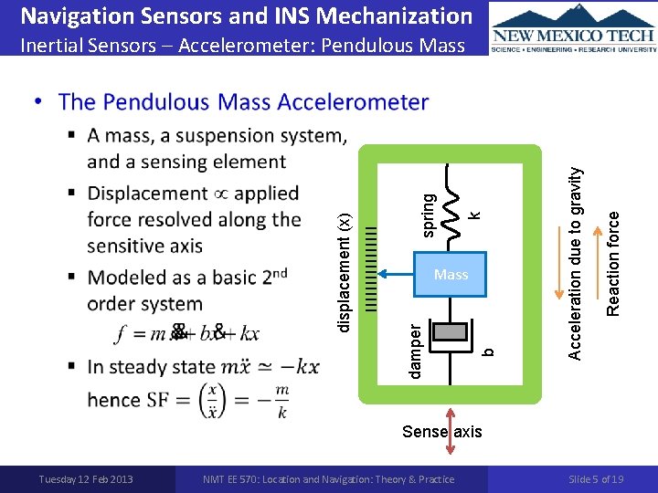 Navigation Sensors and INS Mechanization Inertial Sensors – Accelerometer: Pendulous Mass b Reaction force