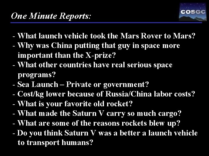 One Minute Reports: - What launch vehicle took the Mars Rover to Mars? -