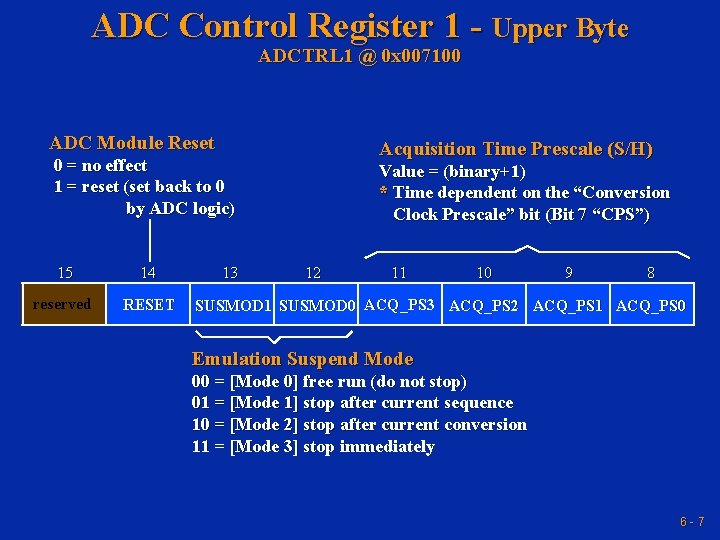 ADC Control Register 1 - Upper Byte ADCTRL 1 @ 0 x 007100 ADC