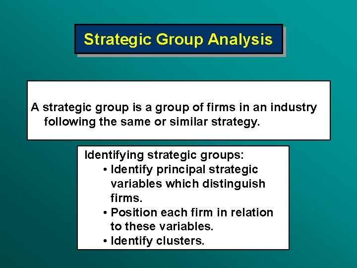Strategic Group Analysis A strategic group is a group of firms in an industry