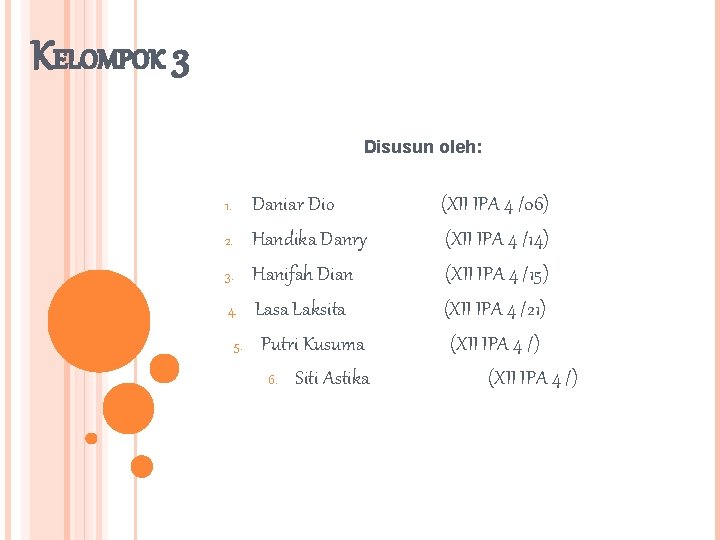 KELOMPOK 3 Disusun oleh: 1. 2. 3. 4. 5. Daniar Dio Handika Danry Hanifah