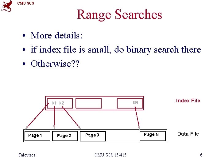 CMU SCS Range Searches • More details: • if index file is small, do