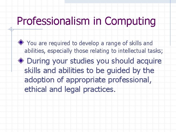 Professionalism in Computing You are required to develop a range of skills and abilities,