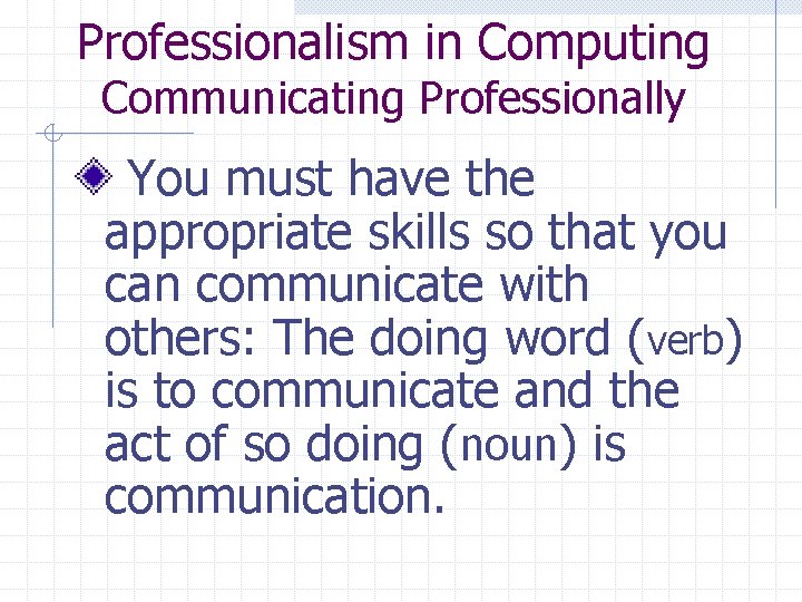 Professionalism in Computing Communicating Professionally You must have the appropriate skills so that you
